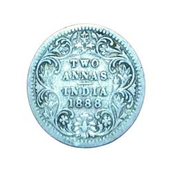 British India Silver 2 ANNA'S Key Date Year 1888 VICTORIA EMPRESS in Used Condition.