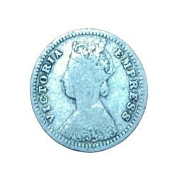 Alternative view of British India Silver 2 ANNA'S Key Date Year 1888 VICTORIA EMPRESS in Used Condition.
