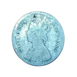 Alternative view of British India Silver 2 ANNA'S Year 1889 VICTORIA EMPRESS in Used Condition.