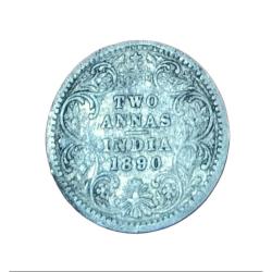 British India Silver 2 ANNA'S Year 1890 VICTORIA EMPRESS in Used Condition.