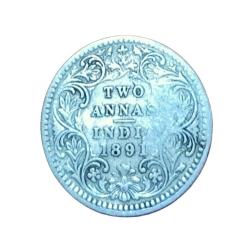 British India Silver 2 ANNA'S Year 1891 VICTORIA EMPRESS in Collectable Grade.