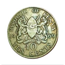 KENYA Brass 10 CENTS Year 1969 "Big Size" MZEE JOMO KENYATTA Portrait in Collectable Grade.