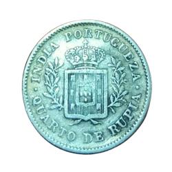 INDIA PORTUGUESE Silver 1/4 QUARTO RUPIA Year 1881 LUDOVICUS-I Used Damaged Condition.