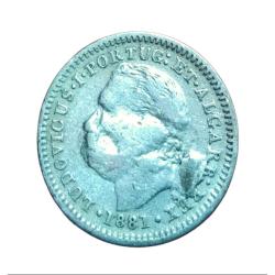 Alternative view of INDIA PORTUGUESE Silver 1/4 QUARTO RUPIA Year 1881 LUDOVICUS-I Used Damaged Condition.