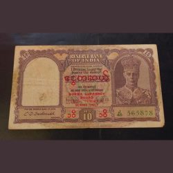 10 rupees Burma issue reserve Bank of India George Vl British India note very good condition S