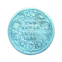British India Silver 2 ANNA'S Year 1897 VICTORIA EMPRESS in Collectable Grade.
