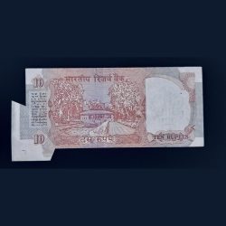 Alternative view of VERY Rare Shalimar 10 Rupee Butterfly Error Note Signed by c.rangarajan Serial No. 64/P 081908