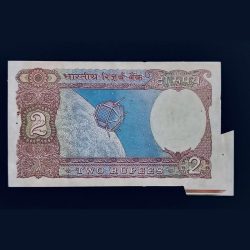 Alternative view of Rare 2 Rupee Butterfly Error Note Signed by R.N MALHOTRA Serial no. 43Q 086987 Very Good Condition