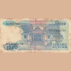 Alternative view of Indonesia 1000 Seribu Rupiah 1987 Direksi Rare Lowest Price Bank Note