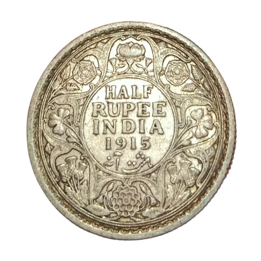 British India Silver 1/2 Rupee KEY DATE Year 1915 King GEORGE-V **RARE** High Grade.