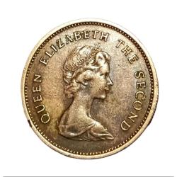 Alternative view of HONG KONG Brass 50 CENTS Year 1977 Queen ELIZABETH-II High Collectable Grade.