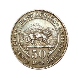Alternative view of EAST AFRICA British Colony % Silver 1/2 SHILING Year 1948 King GEORGE-V **RARE** High Grade.