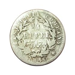British India Silver 1/4 Rupee Year 1840 "EIC" Victoria DIVIDED LEGEND **V. SCARE** Poor Grade.