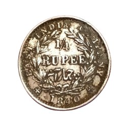 British India Silver 1/4 Rupee "EIC" Year 1840 Victoria DIVIDED LEGEND in Collectable Grade.