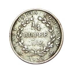 British India Silver 1/4 Rupee "EIC" Year 1835 King WILLIAM-IIII in Collectable Grade.