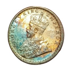 Alternative view of British India Silver 1/2 Rupee Year 1936 King GEORGE-V in UNC Grade Natural Toning & Mint Luster