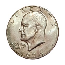 Alternative view of USA Cu/Ni ONE DOLLAR Eisenhower Year 1974 "CROWN SIZE" W=22.8g, D=38mm **V. SCARE** Top Grade.
