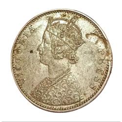 British India Silver Rupee Year 1890 VICTORIA EMPRESS with STRUCK THROUGH Error in AUNC Grade.