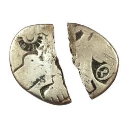 Ancient Magadha Imperial Silver Punch Marks W=3.5g approx Big Flan Round Shaped Broken 2 Parts