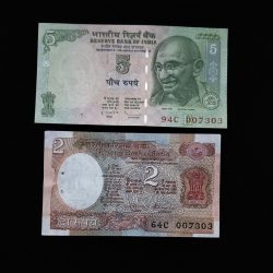5 Rupee 2 Rupee Fancy JAMES BOND JODI NO 007303 UNC