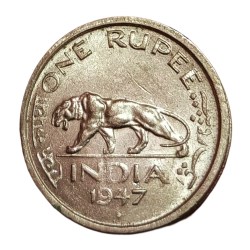 Alternative view of One Rupee Cu/Ni Year 1947 TIGER 🐅 Portrait **SCARE** AUNC Grade with Luster.