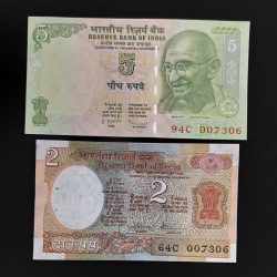 5 Rupee 2 Rupee Fancy JAMES BOND JODI NO 007306 UNC