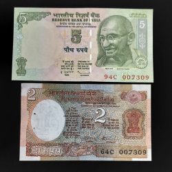 5 Rupee 2 Rupee Fancy JAMES BOND JODI NO 007309 UNC