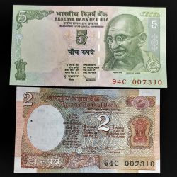 5 Rupee 2 Rupee Fancy JAMES BOND JODI NO 007310 UNC