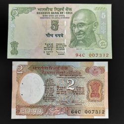 5 Rupee 2 Rupee Fancy JAMES BOND JODI NO 007312 UNC