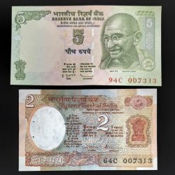 5 Rupee 2 Rupee Fancy James BOND JODI No 007313 UNC
