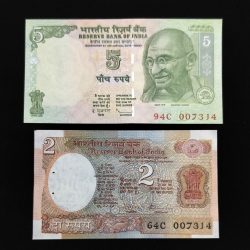 5 Rupee 2 Rupee Fancy JAMES BOND JODI NO 007314 UNC