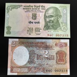 5 Rupee 2 Rupee Fancy JAMES BOND JODI NO 007315 UNC