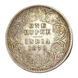British India Silver Rupee Year 1879 Victoria Empress with Dot **Rare** High Grade.
