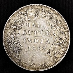 RARE HALF RUPEE 1888 VICTORIA EMPRESS WITH B MINT MARK