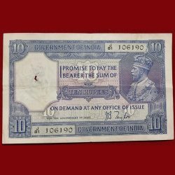 10 Ruppes George Fifth British india Governor J. B. Taylor top condition very rare note