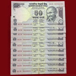 000001 to 000010 Subbarao 2010 50 Rupees Set First Note Stain Otherwise Unc