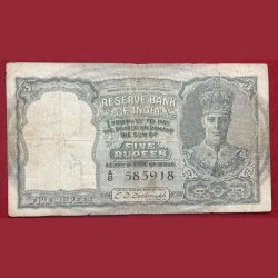 British India 5 Ruppes George Six Governor C. D. Deshmukh Very Rare Note