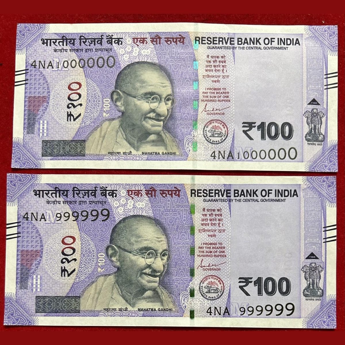 Rs 100 India Banknote Fancy Number 999999 and 1000000 GEM UNC UNIQUE Latest Pattern Issue