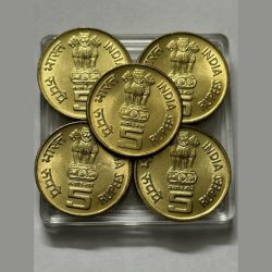 Alternative view of 5 Rs 1000 Years Of Brihadeeswarar Temple Mumbai Mint Coin UNC