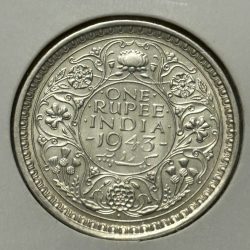 Alternative view of George VI One Rupee 1943 Coin UNC