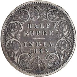 1883, Victoria Empress, Silver ½ Rupee, Calcutta Mint, A/I/C incused, die rotation around Il'o clock