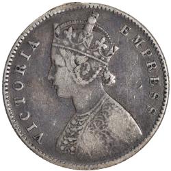 Alternative view of 1883, Victoria Empress, Silver ½ Rupee, Calcutta Mint, A/I/C incused, die rotation around Il'o clock