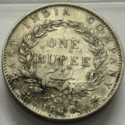Alternative view of British India One Rupee 1840 Divided Legend High Grade Silver Coin 35 Berries