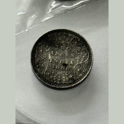 Alternative view of British india Two Annas 1888 Silver Coin High Grade
