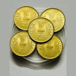 Alternative view of 5 Rs Birth Anniversary Of Jawaharlal Nehru Coin Kolkata Mint UNC