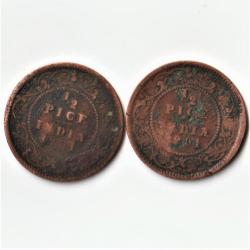 Rare 2 Coins of 1/2 Pice 1901 Victoria Empress Copper British India Coins