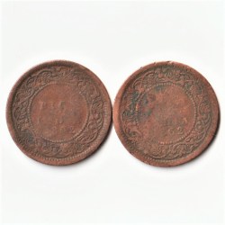 Rare 2 Coins of 1/2 Pice 1862 Victoria Queen Copper British India Coins