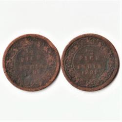 Rare 2 Coins of 1/2 Pice 1899 Victoria Empress Copper British India Coins