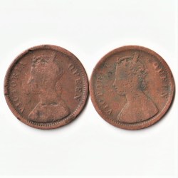 Alternative view of Rare 2 Coins of 1/2 Pice 1862 Victoria Queen Copper British India Coins