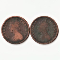Alternative view of Rare 2 Coins of 1/2 Pice 1899 Victoria Empress Copper British India Coins